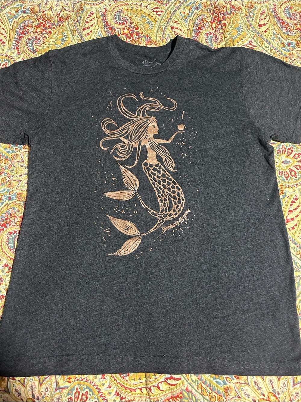 Starbucks -45 years. Charcoal Gray Mermaid Graphic Short Sleeve Tee